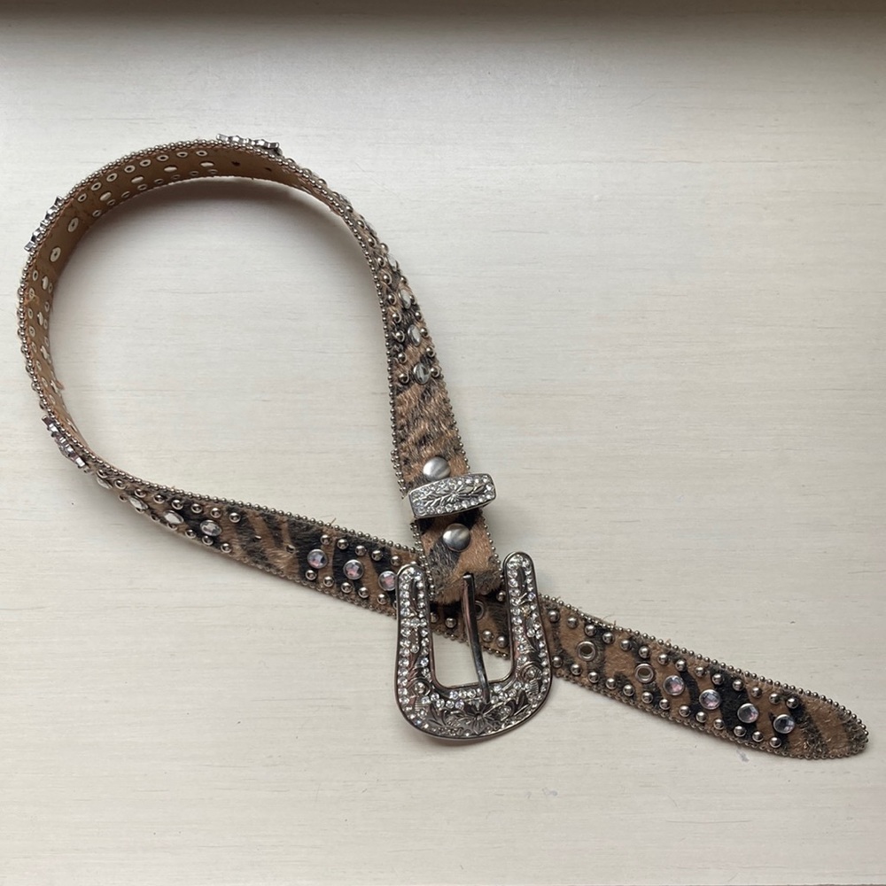 Women’s Faux Cowhide Belt, blingy rhinestone western belt animal print